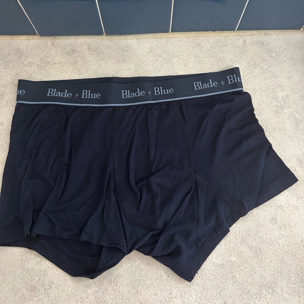 Blade + Blue men’s soft brief medium blue trunk. Made in USA.